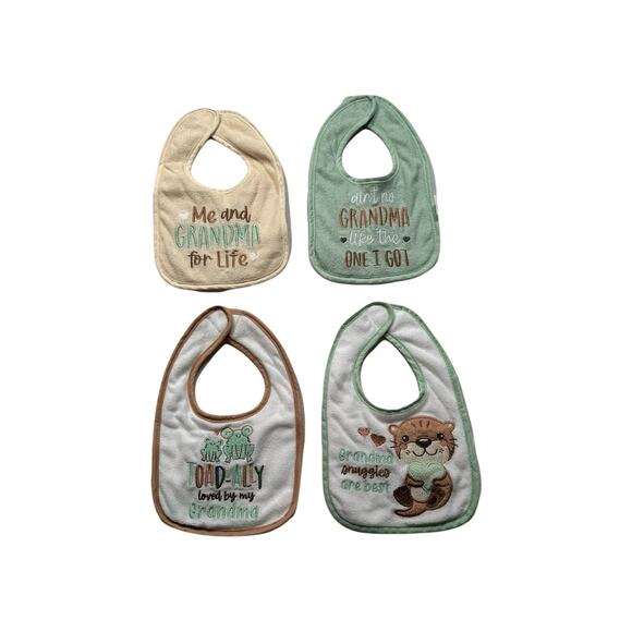 NEAT SOLUTIONS 4 Pack Infant Baby Bibs‎ Cuddlin' With Grandma Terry Cotton (353) - Picture 1 of 5
